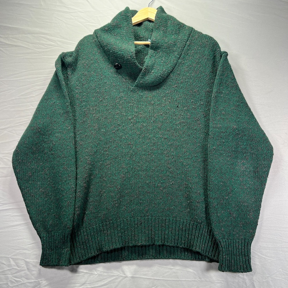 Vintage Cambridge Sweater Mens XL Wool Nylon Forest Green Shawl Collar Grandpa
